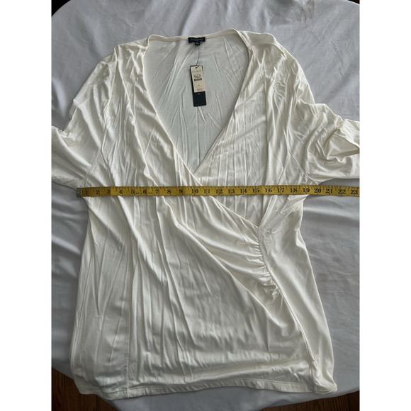 Talbots Faux Wrap Stretch Blouse Womens Size XL Ivory Classic Comfort NWT - Picture 6 of 8